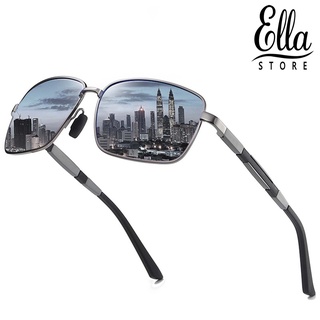 Ellastore123 แว่นตากันแดด เลนส์โพลาไรซ์ ป้องกันรังสียูวี กรอบโลหะ ทรงสี่เหลี่ยม สําหรับผู้ชาย ขับรถ