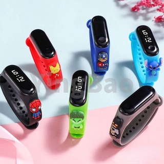 นาฬิกาข้อมือดิจิทัล LED กันน้ํา ลายการ์ตูนกัปตันอเมริกา ไอรอนแมน สไปเดอร์แมน ฮัลค์ แบท สติตช์ ของขวัญวันเกิด สําหรับเด็กผู้ชาย