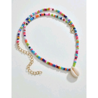 สร้อยคอจี้หอย  สร้อยคอแฟชั่น สร้อยคอใส่ไปทะเล  Shell Charm Beaded Necklace (ส่งจากไทย)