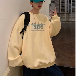 พร้อมส่ง🔥เสื้อกันหนาว🔥เสื้อกันหนาวลําลอง แขนยาว คอกลม พิมพ์ลายตัวอักษรแอปริคอท 1988 ทรงหลวม สไตล์อเมริกัน แฟชั่นเรโทร สําหรับผู้ชาย และผู้หญิง