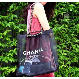 Chanel Black Mesh Tote Bag (รุ่นสายโซ่) อะไหล่ทอง