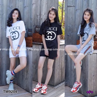 เสื้อตัวยาวสรีนลาย+กางเกงขาสั้น TW9204