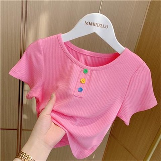 [Babycat] พร้อมส่ง ขายดี เสื้อยืดแขนสั้น สีแคนดี้ สไตล์เกาหลี ญี่ปุ่น แฟชั่นฤดูร้อน สําหรับเด็กผู้หญิง 2022