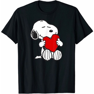 Tee เสื้อตราหานคู่ Valentine Snoopy Hugging Heart T-shirt Funny Black Vintage Gift For Men emcy