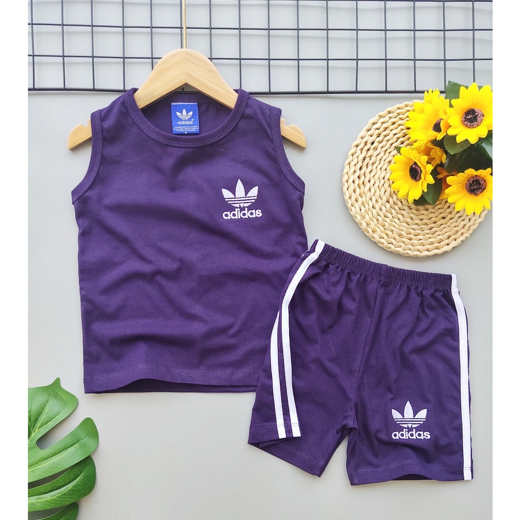 ชุดเซ็ตเด็ก-ชุดนอนเด็ก-งานปักลาย-กราฟฟิค-ad-สีม่วง-เสื้อกล้ามผ้ายืด-กางเกงขาสั้นตีแถบ-แฟชั่นชุดเด็ก-1ชุด