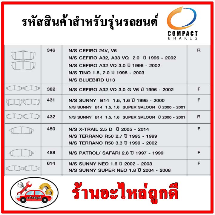 compact-คอมแพ็ค-ผ้าเบรคหลัง-nissan-cefiro-a32-a33-vq-2-0-3-0g-v6-96-02-เซฟิโร่