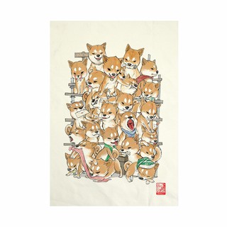 ผ้าแคนวาส พิมพ์ลาย ครอบครัวหมาไม่มีกรอบ  ขนาด 34.5x48.5 ซม. /  Shiba Family Fabric Art  Canvas No frame