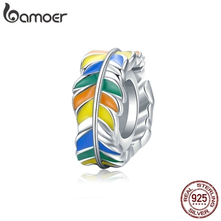 bamoer Authentic 925 Sterling SilverColorful Fea Charm for Original Silver Bracelet &amp; Bangle DIY Jewelry BSC305