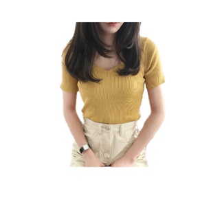 โปรโมชั่น :  เสื้อไหมพรม  22สี V-neck เสื้อคอวี ผู้หญิงสีพื้น Free Size -9966