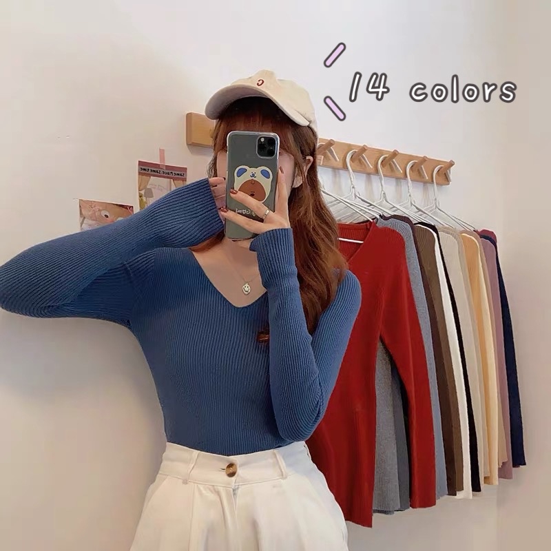 ภาพหน้าปกสินค้าCICISHOP เสื้อแขนยาวไหมพรมสเวตเตอร์สีพื้น จากร้าน th_43254497 บน Shopee