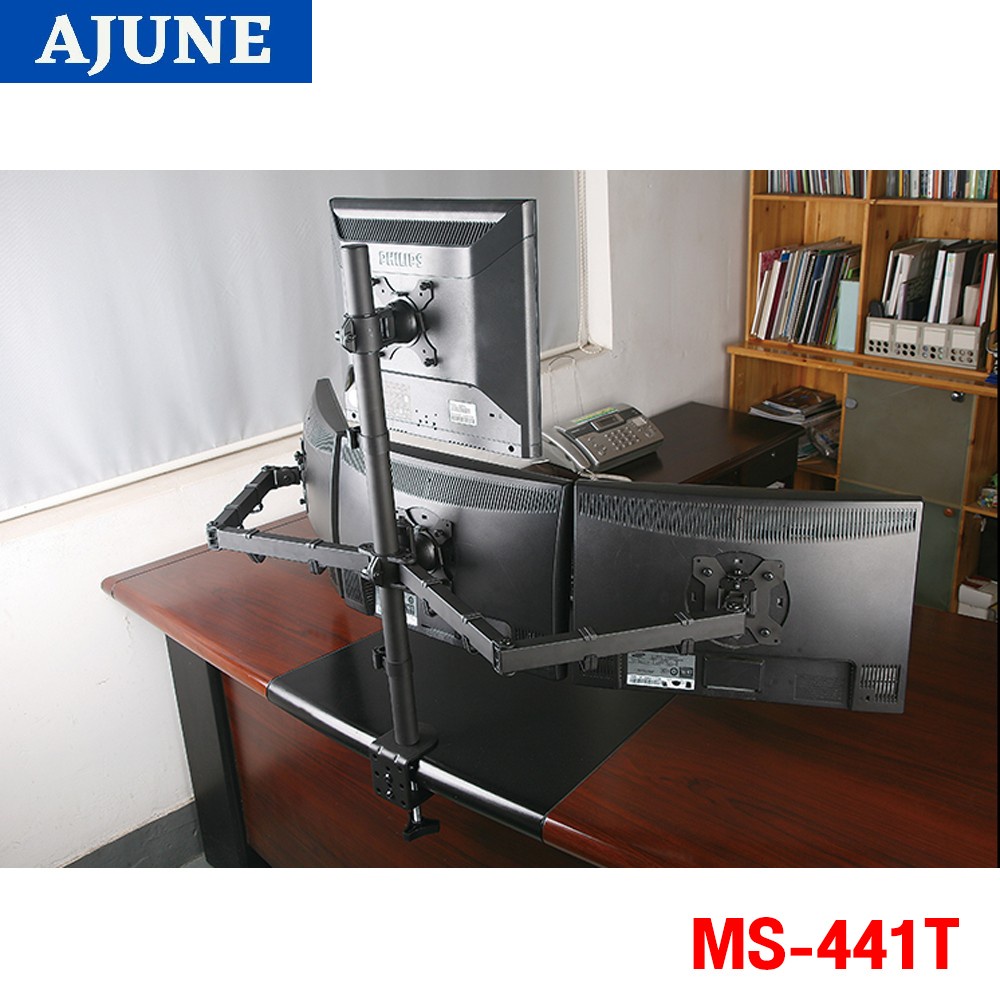 ajuneขาตั้งจอมอนิเตอร์-4-จอ-ล่าง3-บน1-รุ่น-ms-441t-แบบยึดขอบโต๊ะ-high-quality