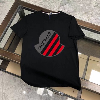 Mont2clair เสื้อคอกลม แขนสั้น ผ้าฝ้าย พิมพ์ลายกราฟฟิคฉลาก + ฉลากเสื้อยืด เสื้อแฟชั่นผญ
