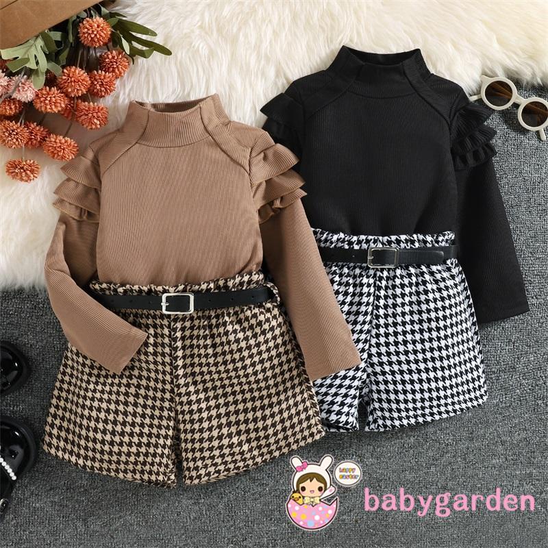 babygarden-ชุดเสื้อแขนยาว-คอสูง-และกางเกงขาสั้น-พิมพ์ลายฟันสุนัข-พร้อมเข็มขัด-แฟชั่นฤดูใบไม้ร่วง-สําหรับเด็กผู้หญิง-อายุ-1-6-ปี