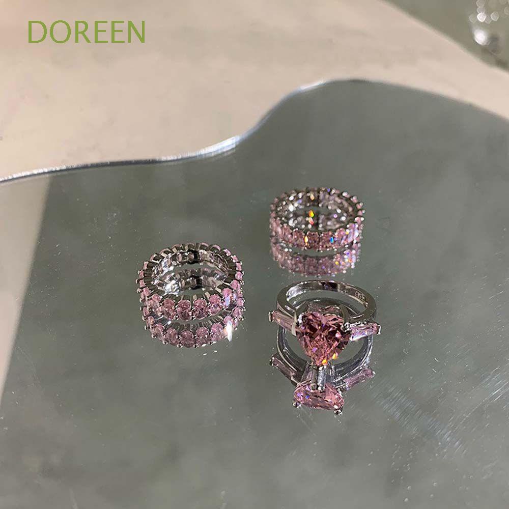 doreen-เครื่องประดับแหวนนิ้วมือทองแดงรูปทรงเรขาคณิตสีชมพูหวานสไตล์เกาหลีสําหรับผู้หญิง