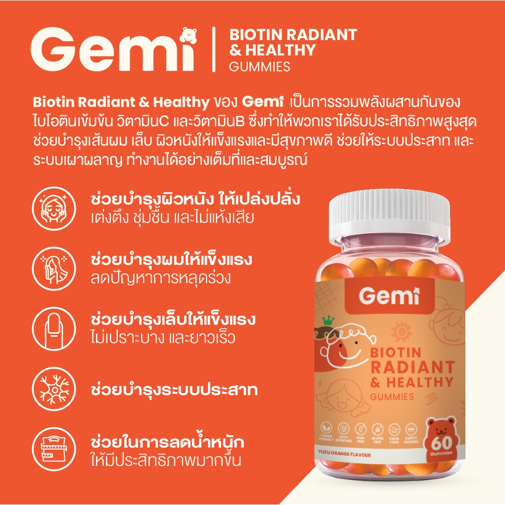 ภาพสินค้าGemi เจมมี่ ไบโอตินกัมมี่ 1 กระปุก / Gemi Biotin Gummy 1 Bottle / GemiGummi จากร้าน gemigummi บน Shopee ภาพที่ 2