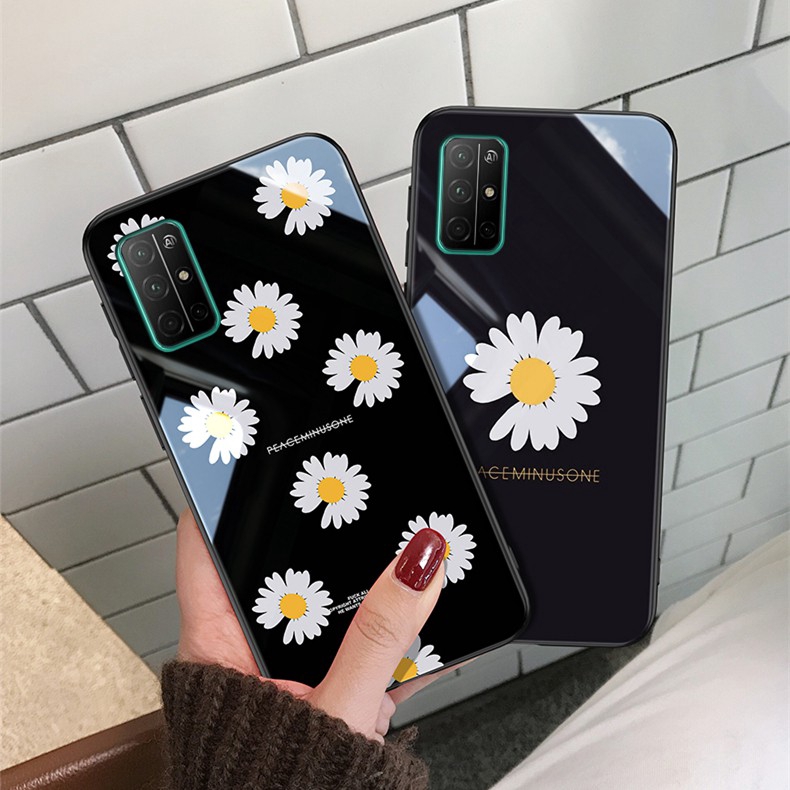 เคสกระจกนิรภัยกันรอยลายดอกไม้สําหรับ-samsung-galaxy-a-71-a-50-s-one-strap-fragment-a-51