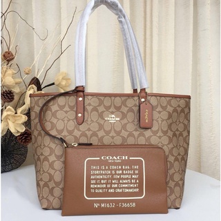 Coach 36658 58293 91381 29547 Reversible City Tote In Signature Canvas With Removable Pouch กระเป๋าถือสตรีไหล่