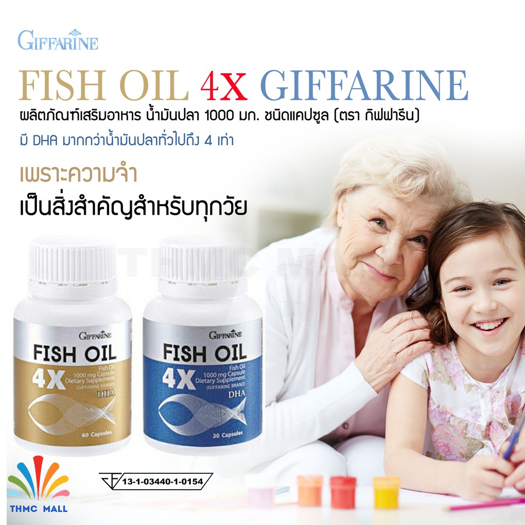 ภาพหน้าปกสินค้าฟรีค่าส่ง FISH OIL4x GIFFARINE น้ำมันปลา4x กิฟฟารีน  อาหารเสริม น้ำมันปลาเข้มข้น DHA บำรุงสมอง ความจำ