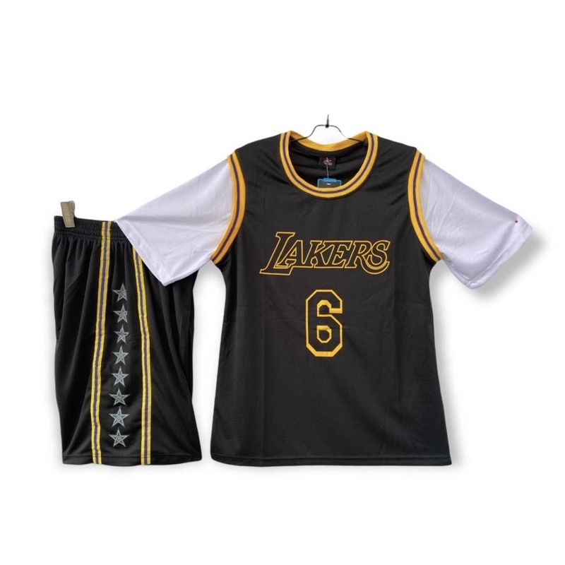 เสื้อบาส-ชุดบาสมีแขน-ทีมlakers-เบอร์6-มีสีเหลือง-สีม่วง-สีดำ