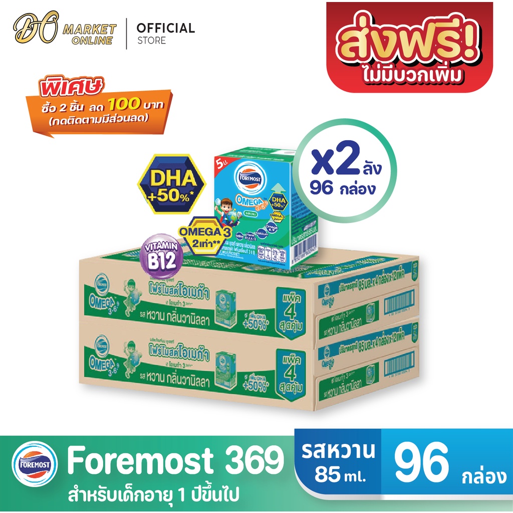 ส่งฟรี-x-2-ลัง-โฟร์โมสต์-โอเมก้า369-นมยูเอชที-รสหวาน-foremost-omega-369-ขนาด-85มล-ยกลัง-2-ลัง-รวม-96กล่อง