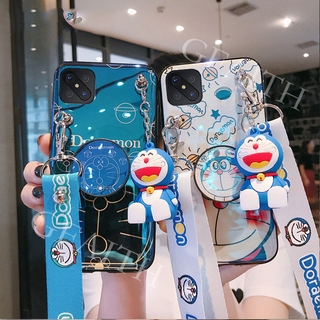 เคสโทรศัพท์ OPPO Reno4 Z 5G 2020 New Casing Blu-ray Doraemon Cartoon Doll Bracket With Fashion Letter Strap Cover OPPO Reno4 Z 5G Phone Case เคส