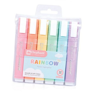 ปากกาไฮไลท์ ปากกาเน้นข้อความ สีพาสเทล Elephant Rainbow Pastel Highlighter  (ขนาด3.8มม. 6ด้าม/แพ็ค)