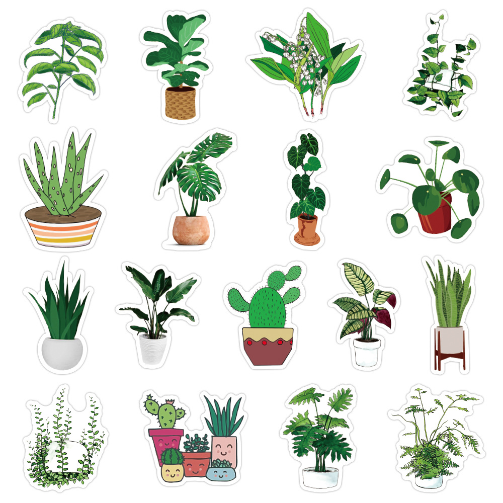 tropical-green-plants-sticker-ins-ปลูก-ใบไม้-พืชเมืองร้อน-สติกเกอร์กันน้ำรูปแบบที่แตกต่างกัน-50-ชิ้น