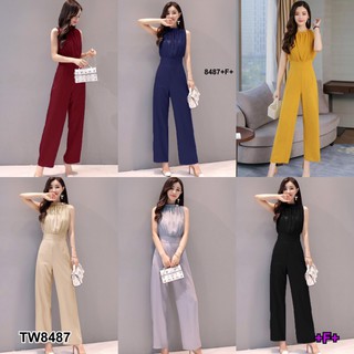 สินค้า TW8487  จั้มสูทคอเต่า ขายาว แขนกุด  สีพื้นเรียบ ช่วงคอยืดจับจีบ