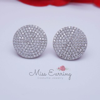 Miss Earring ต่างหูทรงแบน เพชรสวิส Cz เงินแท้ 925 น้ำเบา ไม่แพ้ ไม่คัน ใส่สบาย พร้อมส่ง