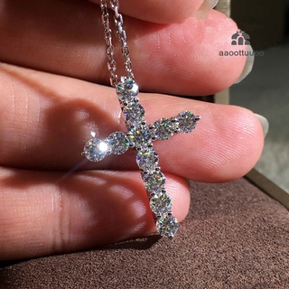 Fashion Cross Necklace Jewelry Women Wedding Shiny CZ Zircon Crystal Pendant Necklace