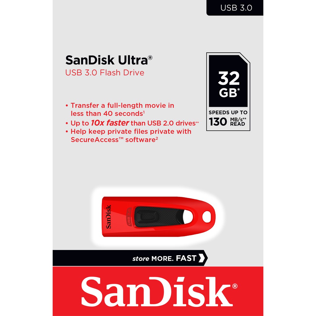 ภาพสินค้าSanDisk Ultra USB แฟลชไดร์ฟ 32GB, USB3.0,อ่าน 100MB/s , Red (SDCZ48_032G_U46R, Red) จากร้าน sandisk_thailand_officialshop บน Shopee ภาพที่ 1