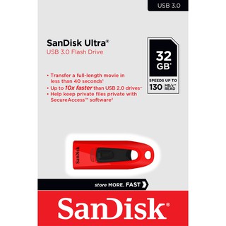 ภาพขนาดย่อของภาพหน้าปกสินค้าSanDisk Ultra USB แฟลชไดร์ฟ 32GB, USB3.0,อ่าน 100MB/s , Red (SDCZ48_032G_U46R, Red) จากร้าน sandisk_thailand_officialshop บน Shopee ภาพที่ 1