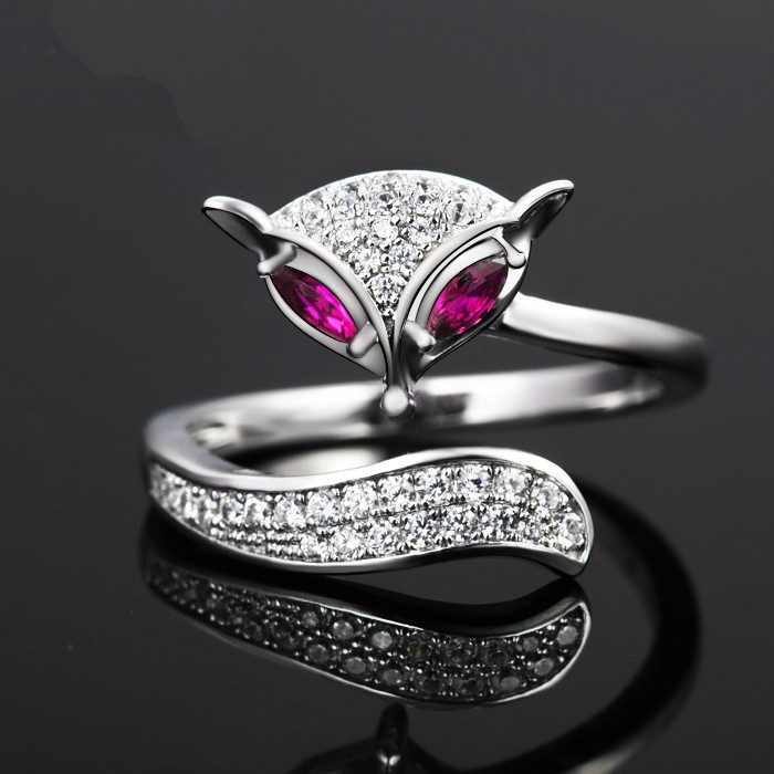 สไตล์เกาหลีใหม่แหวนร้อนขายเสน่ห์ไฟฟ็อกซ์แหวนเพชรผู้หญิงเต็มเปิดแหวนมือเครื่องประดับ-de2-593