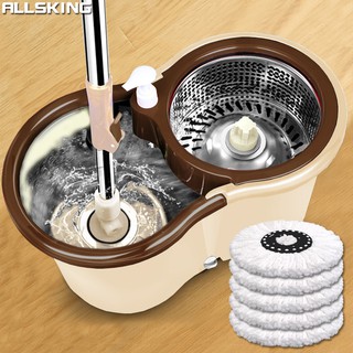 Allsking ถังปั่นถูพื้น ถังปั่น Spin mop ถังปั่น2ระบบ ชุดถังปั่น อุปกรณ์ถูพื้น ผ้าม็อบไมโครไฟเบอร์ ใช้งานสะดวก