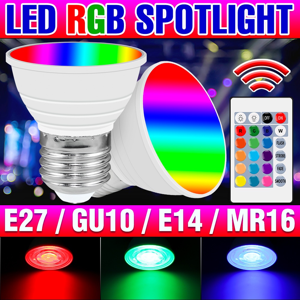 หลอดไฟนีออน LED 220V RGB MR16 E27 GU10 E14 15W หรี่แสงได้ หลากสีสัน ...