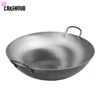 ◎CAKEHOUD High Quality Double-Ear Cast Iron Wok Vintage Hand Thickened Chinese Style Kitchen Cookware Uncoated Non-Stick