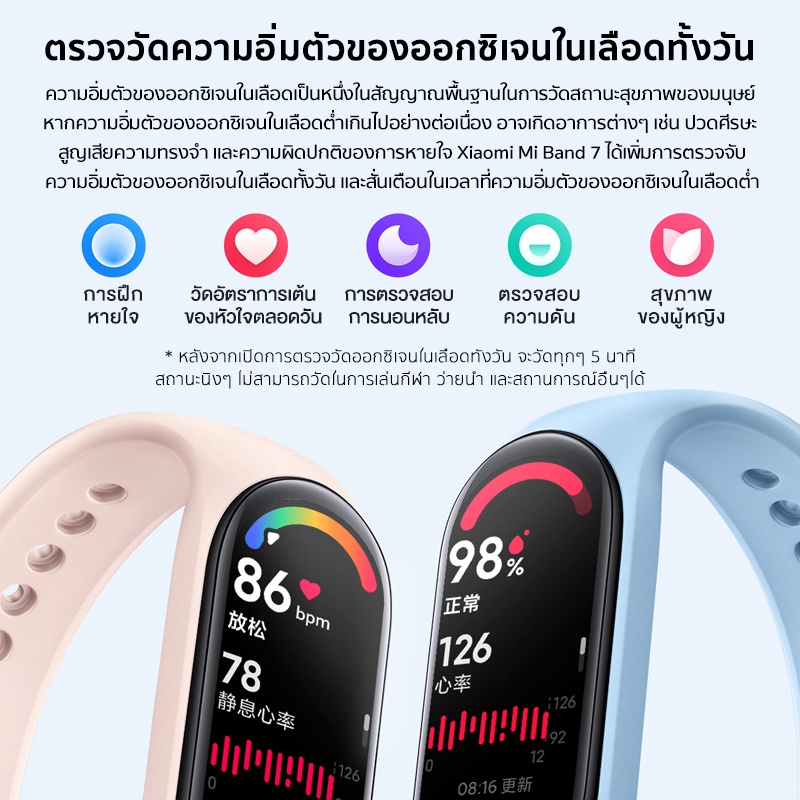 ภาพสินค้าXiaomi Mi Band 7 GB SpO2 สมาร์ทวอทช์ Smart Watch band7 นาฬิกาอัจฉริยะ อ่านเวลาได้แม้แต่จอมืด AMOLED จากร้าน thaimall บน Shopee ภาพที่ 8