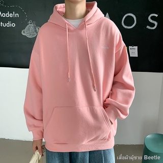 เสื้อสเวตเตอร์สีชมพูสำหรับผู้ชายสีทึบ hoodie เทรนด์สีแดงคู่สวมฤดูใบไม้ผลิและฤดูใบไม้ร่วงใหม่ฤดูหนาวขนแกะหนา coat