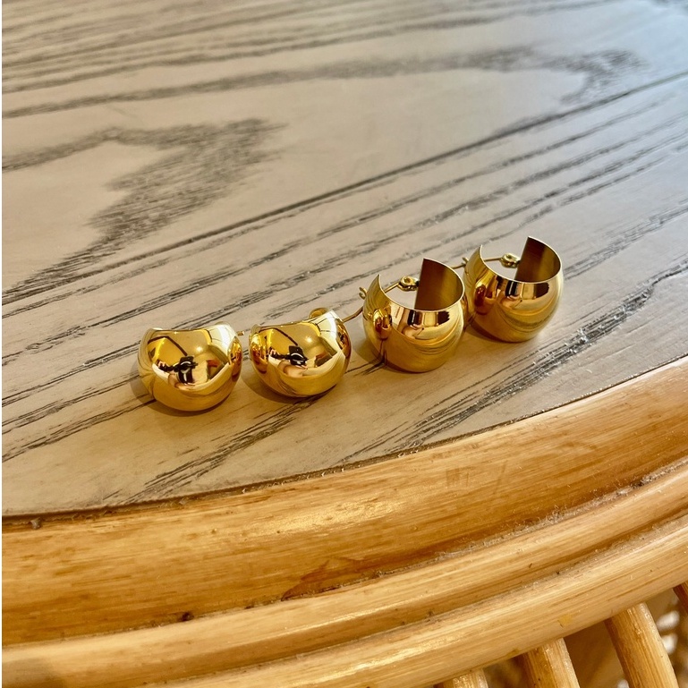 stainless-steel-with-18k-gold-plated-chunky-ball-huggie-earrings-ต่างหูห่วงหนา-ต่างหูห่วงเล็ก-ต่างหูสแตนเลส