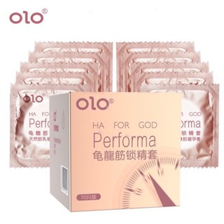 สินค้า Olo ถุงยางอนามัยแบบมีปุ่มอึดทนนาน  กล่องสีทองPerforma  ขนาด 52 มม (1กล่อง10 ชิ้น) สินค้าขายดี