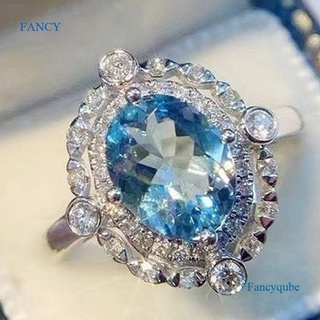 Fancy แหวนแต่งงาน ทรงวงรี ประดับเพทาย สีฟ้า สไตล์โมเดิร์น โรแมนติก แฟชั่นสําหรับผู้หญิง