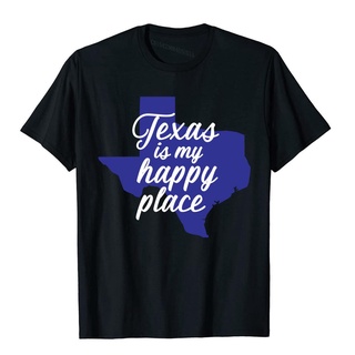 เสื้อยืดผ้าฝ้ายพรีเมี่ยม ใหม่ เสื้อยืดผ้าฝ้าย พิมพ์ลาย Texas Is My Happy Place Texas Pride Native Texan ใส่กลางแจ้ง สําห