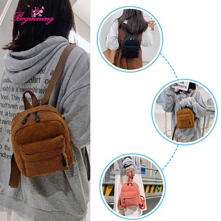 ✿ beginning ✿ กระเป๋าเป้สะพายหลัง ผ้าลูกฟูก ขนาดเล็ก สีพื้น สไตล์วินเทจ แฟชั่นฤดูใบไม้ร่วง ฤดูหนาว สําหรับผู้หญิง✿