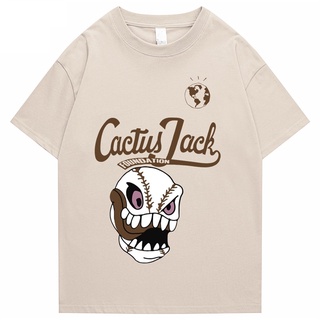 เสื้อยืดแขนสั้นลําลอง ผ้าฝ้าย พิมพ์ลาย Travis Scott Cactus Jack Foundaton แฟชั่นเรโทร สําหรับผู้ชาย