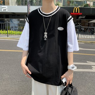 ฤดูร้อนวิทยาลัยลมปลอมสองแขนสั้นTเสื้อชายinsแบรนด์น้ำพอร์ตลมเย็บหลวมป่าแขนห้าจุดเสื้อยืด