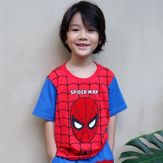 Marvel Boy Spider-Man Flock Print T-shirt - เสื้อยืดเด็กพิมพ์กำมะหยี่ลายสไปเดอร์แมน เด็ก1-9ปี สินค้าลิขสิทธ์แท้100% characters studio