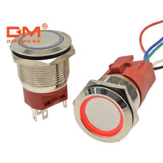 DIYMORE | สวิตช์ปุ่มกด 22 มม. 250V 5A ล็อคตัวเอง ทรงกลม ไฟ LED สีแดง สวิทช์ไฟ 9-24V สำหรับรถยนต์อัตโนมัติ