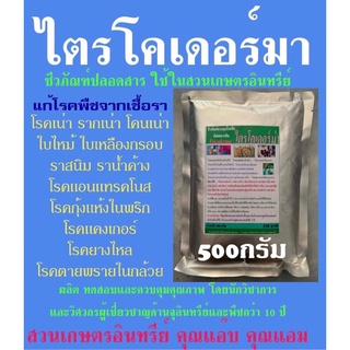 ไตรโคเดอร์มา 500กรัม กำจัดเชื้อรา แก้โรครากเน่า โคนเน่า ใบไหม้ ใบด่าง ใบจุด ใบเหลืองหลุดร่วง แคงเกอร์ แอนแทรคโนส ยางไหล