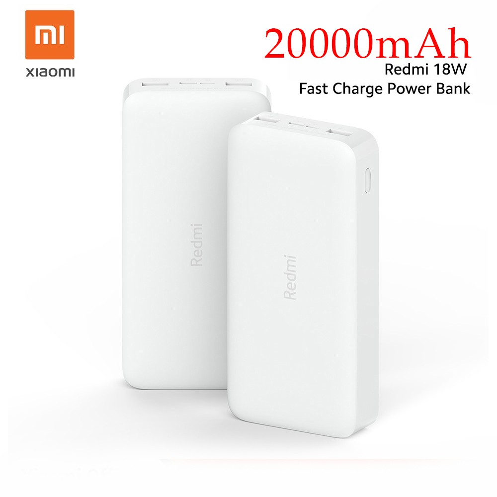 ราคาและรีวิวXiaomi Mi 20000mAh Redmi 18W Fast Charge Power Bank/Xiaomi Mi 10000mAh Redmi Power Bank White แบตเตอรี่สำรอง