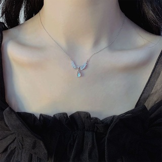 สินค้า สร้อยคอ Beautiful Angel Pendant Necklace for Women Fashion Crystal Silver Chain Necklaces Party Jewelry Gift